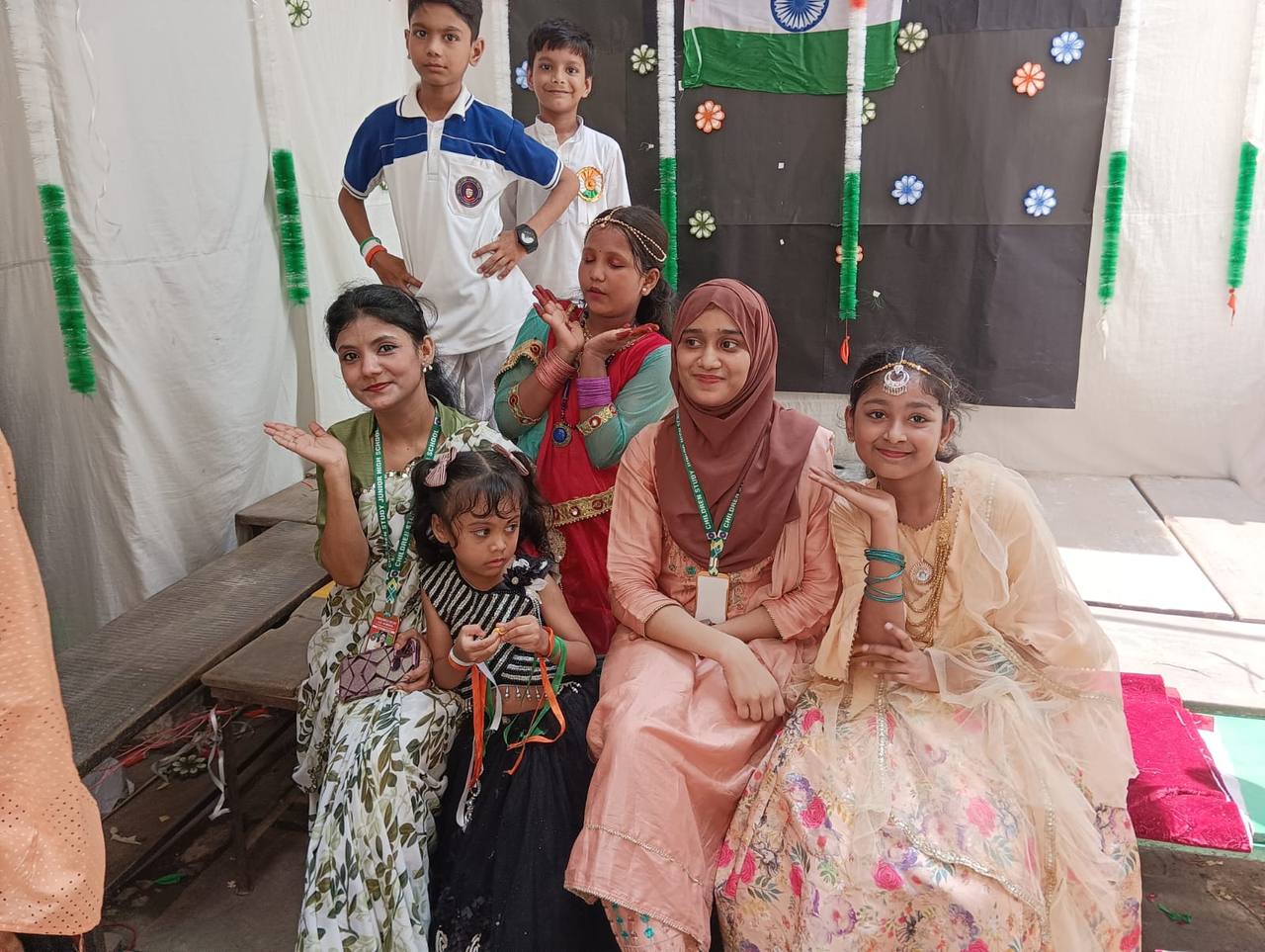 Staff and students in ethnic costumes for Independence Day